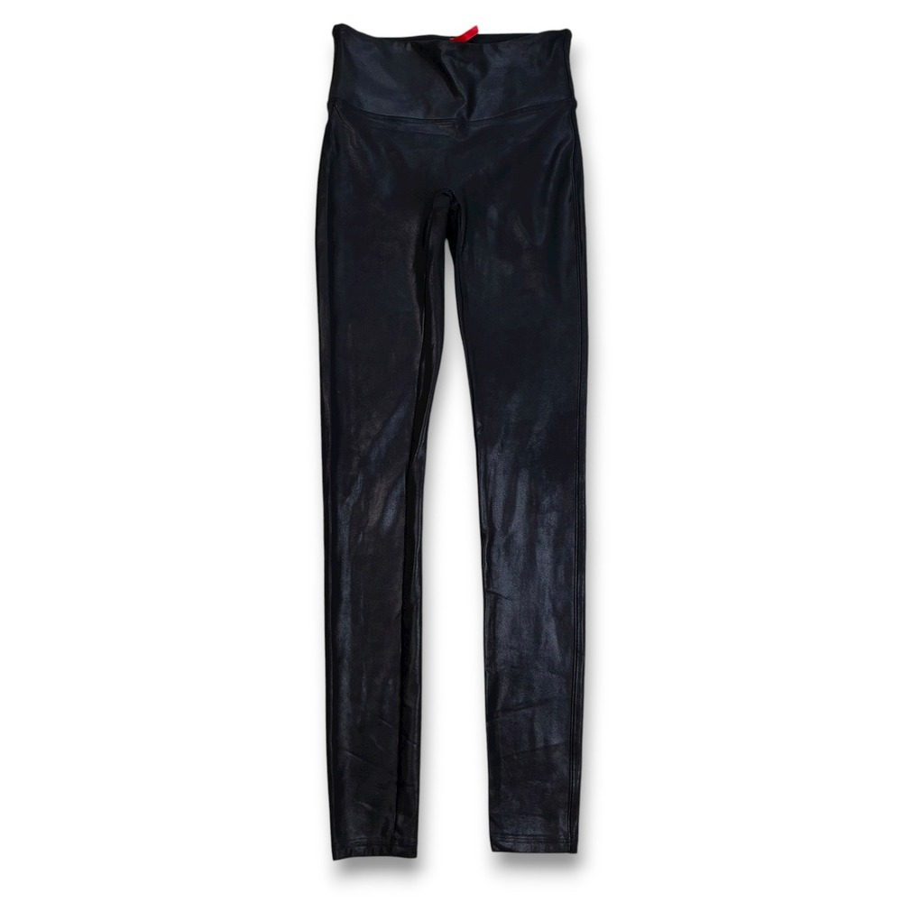 EUC SPANX Faux Leather Shine Leggings‎ High Waist Black Womens Small